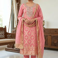 Beautiful Pink Banarasi Cotton Woven Designer Hand Work Salwar Suit for Women