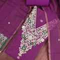 Lovely Purple Banarasi Cotton Woven Designer Hand Work Salwar Suit for Women