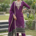 Lovely Purple Banarasi Cotton Woven Designer Hand Work Salwar Suit for Women
