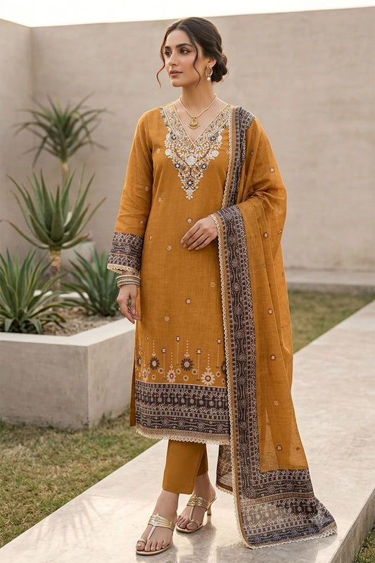 Stunning Rust Orange Banarasi Cotton Woven Designer Hand Work Salwar Suit for Women