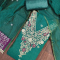 Graceful Teal Green Banarasi Cotton Woven Designer Hand Work Salwar Suit for Women