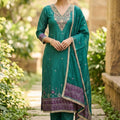 Graceful Teal Green Banarasi Cotton Woven Designer Hand Work Salwar Suit for Women