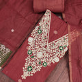 Adorable Maroon Banarasi Cotton Woven Designer Hand Work Salwar Suit for Women