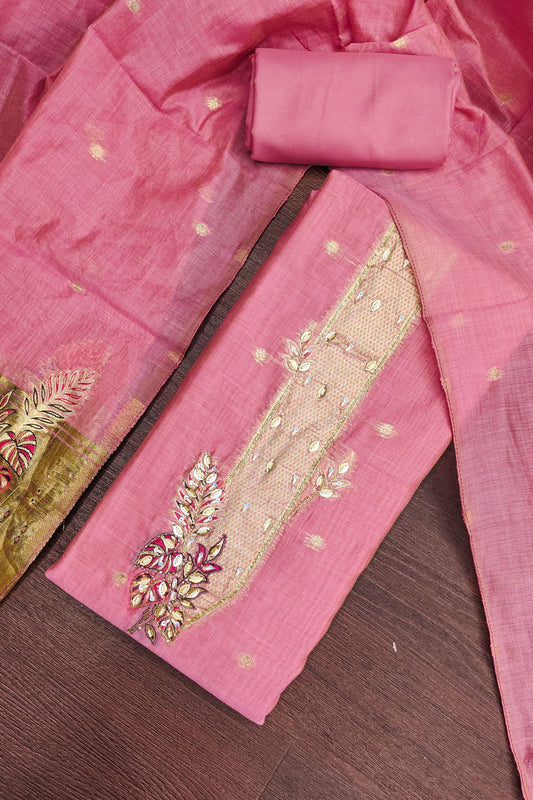 Trendy Pink Banarasi Cotton Woven Designer Hand Work Salwar Suit for Women