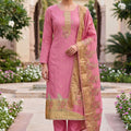 Trendy Pink Banarasi Cotton Woven Designer Hand Work Salwar Suit for Women