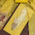 Royal Mustard Yellow Banarasi Cotton Woven Designer Hand Work Salwar Suit for Women