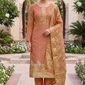 Elegant Peach Banarasi Cotton Woven Designer Hand Work Salwar Suit for Women