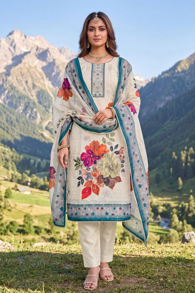 Elegant Teal Green Modal Cotton Printed Hand Work Salwar Suit with Dupatta 