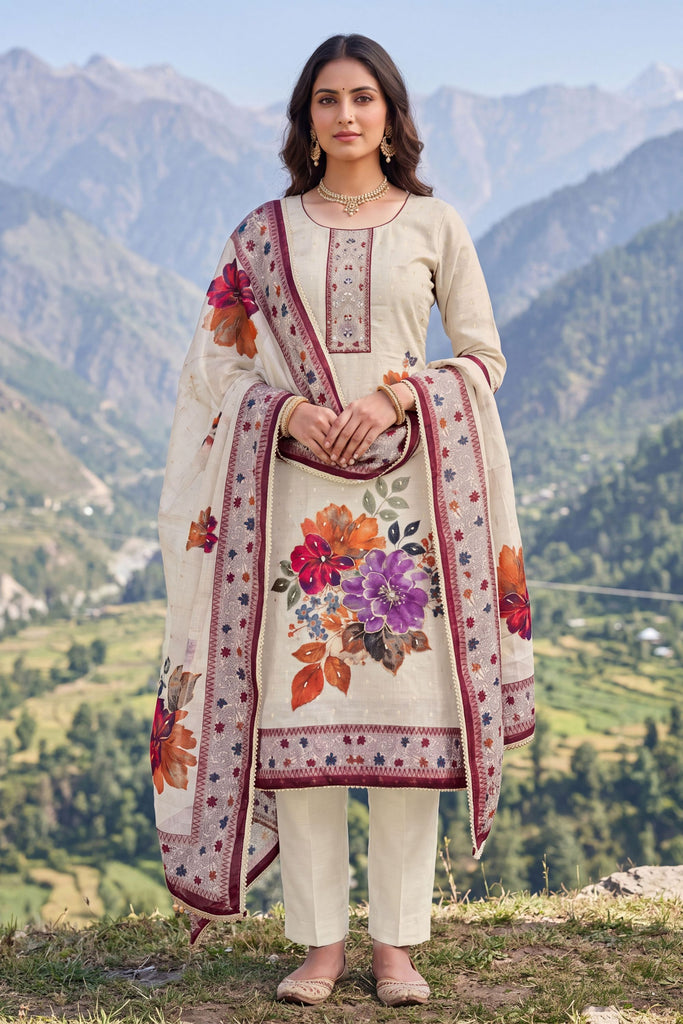 Stylish Maroon Modal Cotton Printed Hand Work Salwar Suit with Dupatta