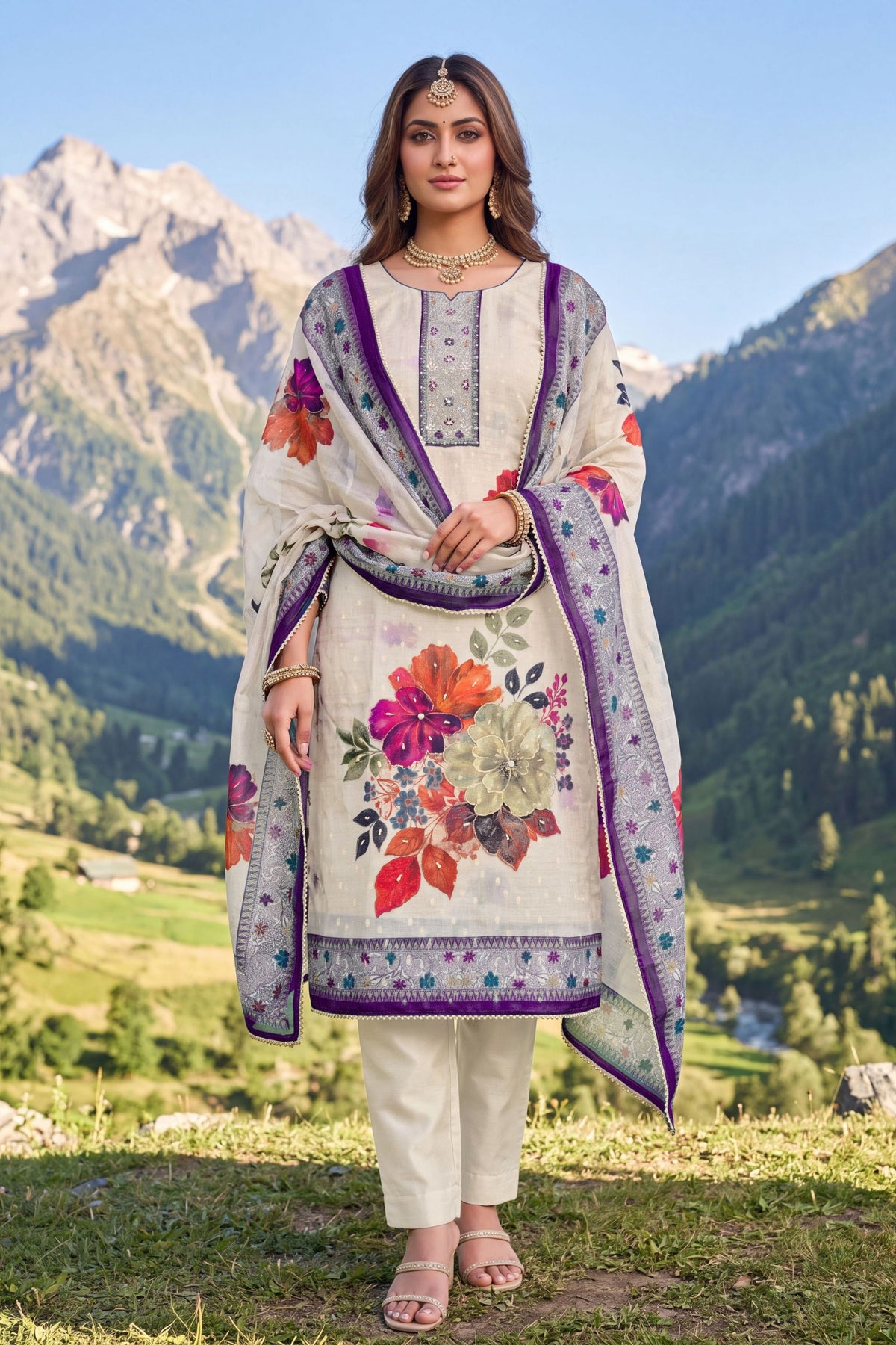 Premium Purple Modal Cotton Hand Work Salwar Suit with Dupatta