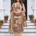 Superb Brown Modal Cotton Printed Hand Work Salwar Suit with Dupatta