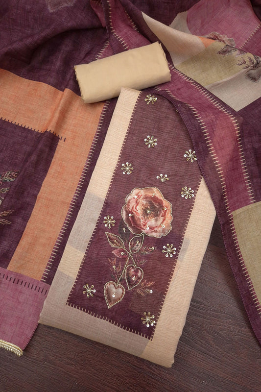 Lovely Mauve Modal Cotton Printed Hand Work Salwar Suit with Dupatta