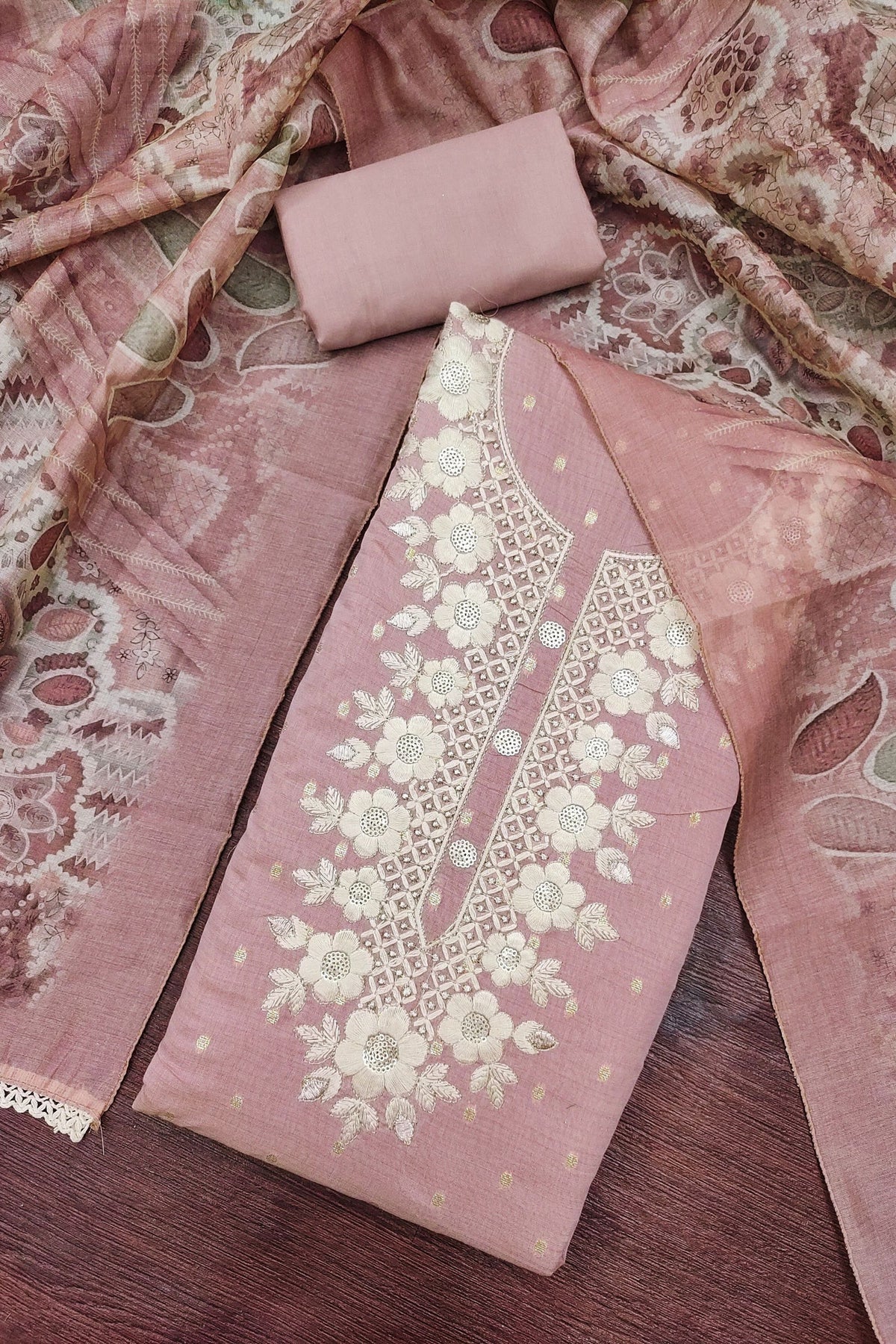 Admirable Peach Pink Modal Cotton Hand Work Salwar Suit with Dupatta for Women