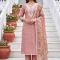 Stunning Pink Modal Cotton Printed Hand Work Salwar Suit with Dupatta