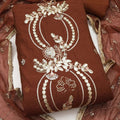 Premium Brown PV Chanderi Embroidery Hand Work Salwar Suit with Dupatta