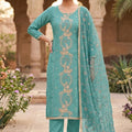 Graceful Teal Green PV Chanderi Embroidery Hand Work Salwar Suit with Dupatta