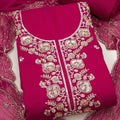 Traditional Rani Pink PV Chanderi Embroidery Hand Work Salwar Suit with Dupatta