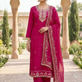Traditional Rani Pink PV Chanderi Embroidery Hand Work Salwar Suit with Dupatta
