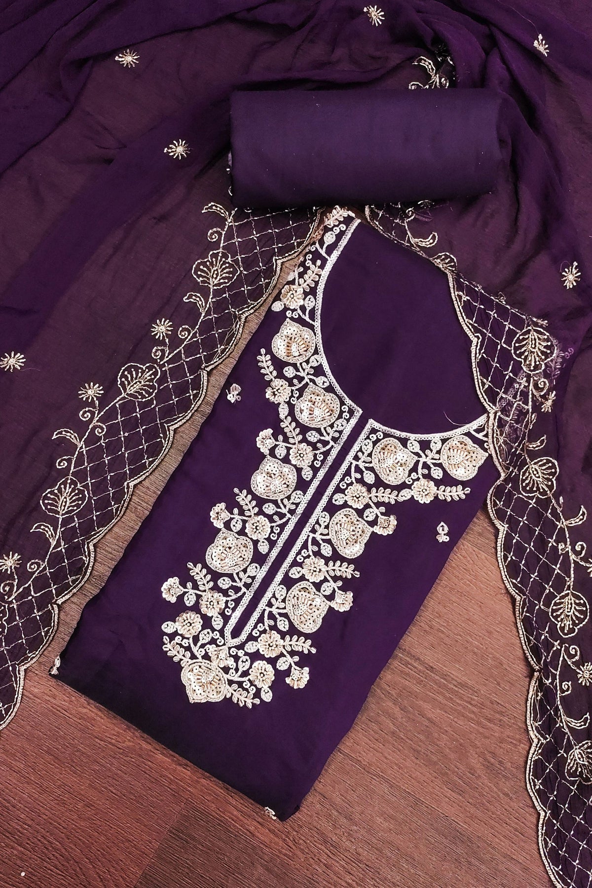 Royal Purple PV Chanderi Embroidery Hand Work Salwar Suit with Dupatta