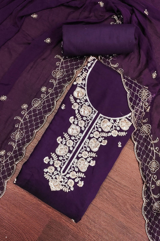 Royal Purple PV Chanderi Embroidery Hand Work Salwar Suit with Dupatta