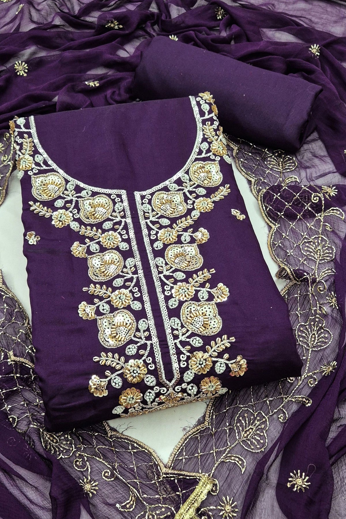 Royal Purple PV Chanderi Embroidery Hand Work Salwar Suit with Dupatta