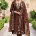 Admirable Brown PV Chanderi Embroidery Hand Work Salwar Suit with Dupatta