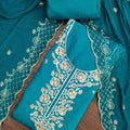 Gorgeous Teal Blue PV Chanderi Embroidery Hand Work Salwar Suit with Dupatta