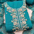 Gorgeous Teal Blue PV Chanderi Embroidery Hand Work Salwar Suit with Dupatta