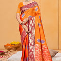 Premium Orange Soft Silk Woven Designer Saree for Women