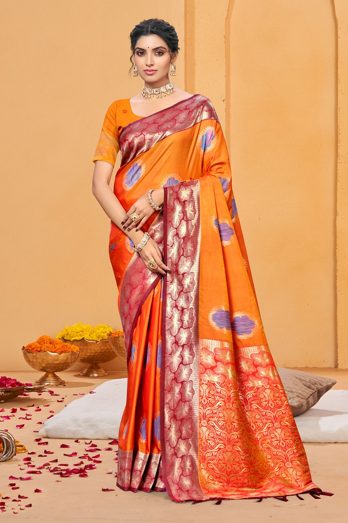 Premium Orange Soft Silk Woven Designer Saree for Women