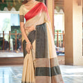 Premium Beige Slub Silk Woven Saree Border for Women