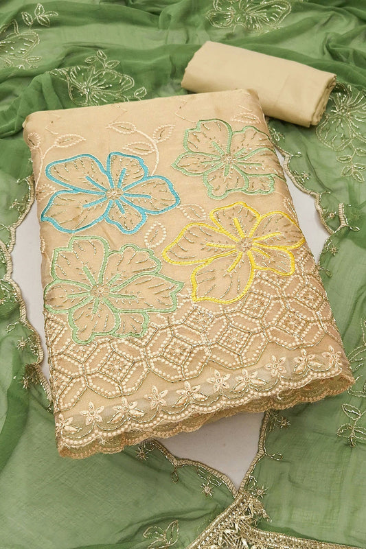 Stylish Beige Salsa Beads Embroidery Work Salwar Suit with Dupatta