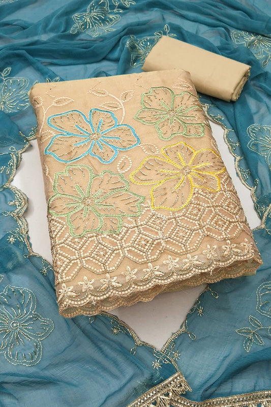 Gorgeous Beige Salsa Beads Embroidery Work Salwar Suit with Dupatta