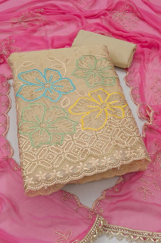Stunning Beige Salsa Beads Embroidery Work Salwar Suit Dupatta