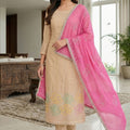 Stunning Beige Salsa Beads Embroidery Work Salwar Suit Dupatta