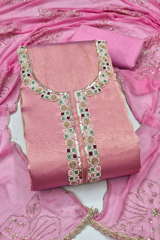 Lovely Peach Pink Salsa Beads Embroidery Work Salwar Suit with Dupatta