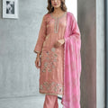 Lovely Peach Pink Salsa Beads Embroidery Work Salwar Suit with Dupatta
