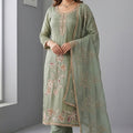 Graceful Sage Green Salsa Beads Embroidery Work Salwar Suit with Dupatta