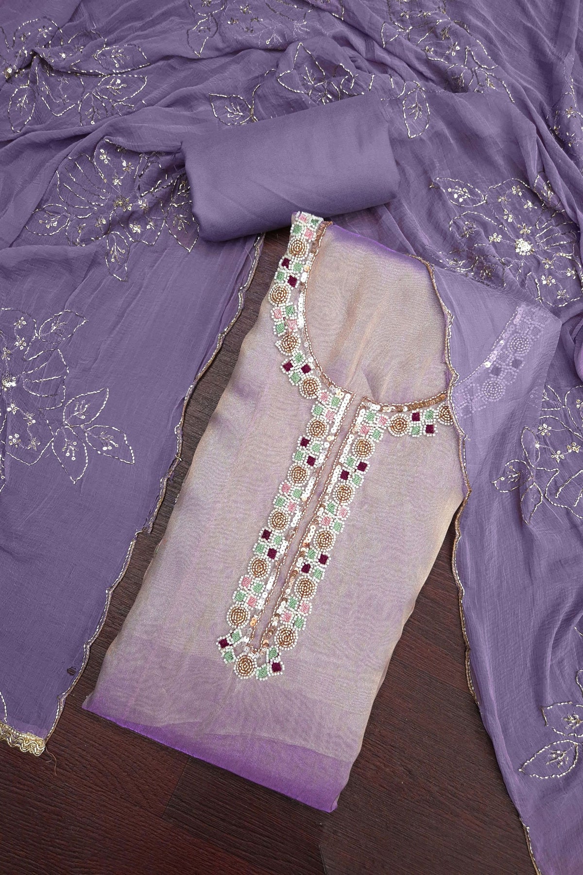 Adorable Purple Salsa Beads Embroidery Work Salwar Suit with Dupatta