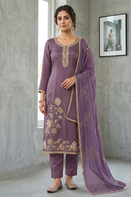 Adorable Purple Salsa Beads Embroidery Work Salwar Suit with Dupatta