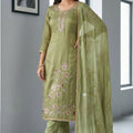 Graceful Olive Green Salsa Beads Embroidery Work Salwar Suit with Dupatta