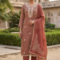 Charming Rust Brown Salsa Beads Embroidery Work Salwar Suit with Dupatta