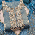 Trendy Teal Blue Salsa Beads Embroidery Work Salwar Suit with Dupatta