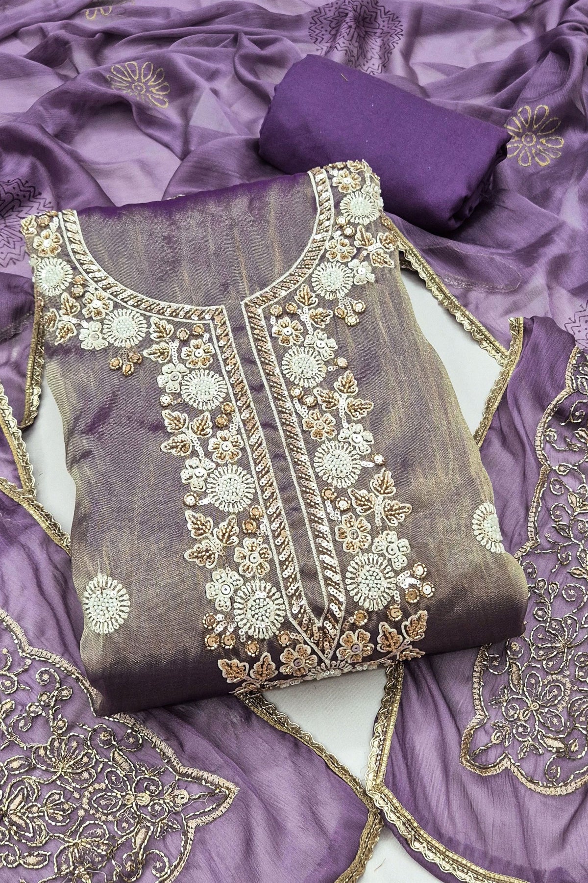 Grateful Grey Salsa Beads Embroidery Work Salwar Suit with Dupatta