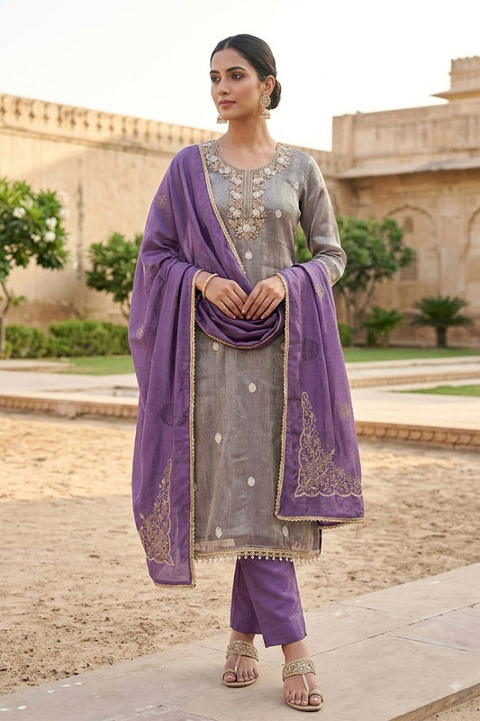 Grateful Grey Salsa Beads Embroidery Work Salwar Suit with Dupatta