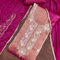 Elegant Pink Salsa Beads Embroidery Work Salwar Suit with Wine Dupatta