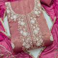 Elegant Pink Salsa Beads Embroidery Work Salwar Suit with Wine Dupatta