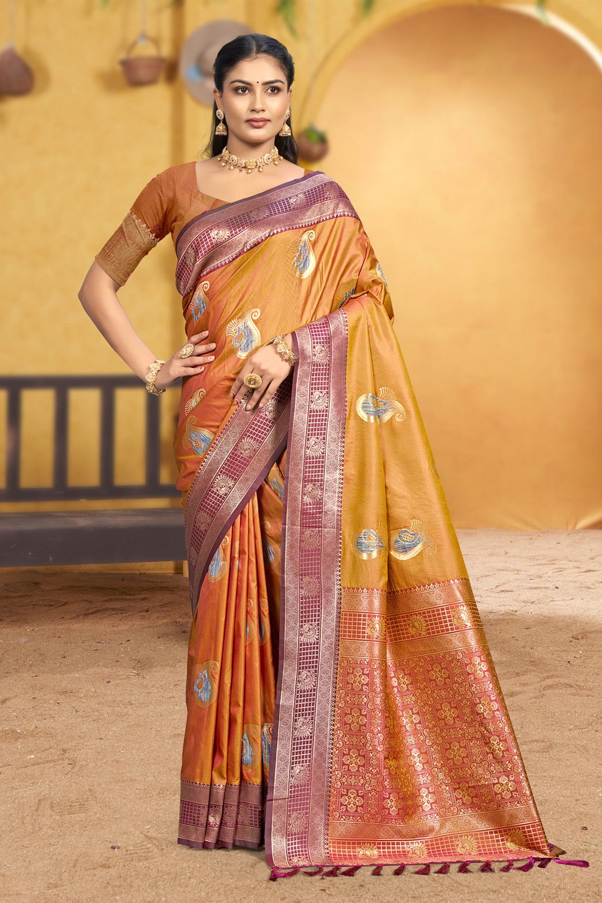 Stylish Mustard Yellow Soft Silk Woven Designer Saree for Women