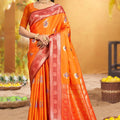 Stunning Orange Soft Silk Woven Designer Saree for Women