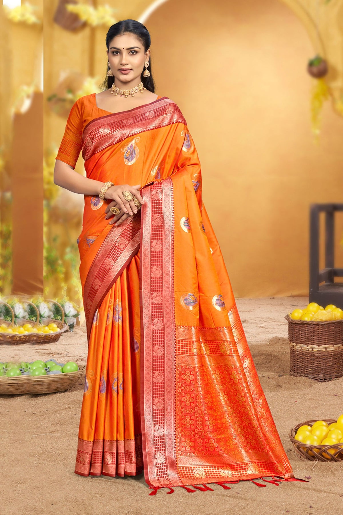 Stunning Orange Soft Silk Woven Designer Saree for Women
